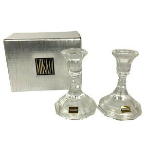 Mikasa Strasbourg Candlestick Pair Clear Crystal Original Box Japan RPW04/339
